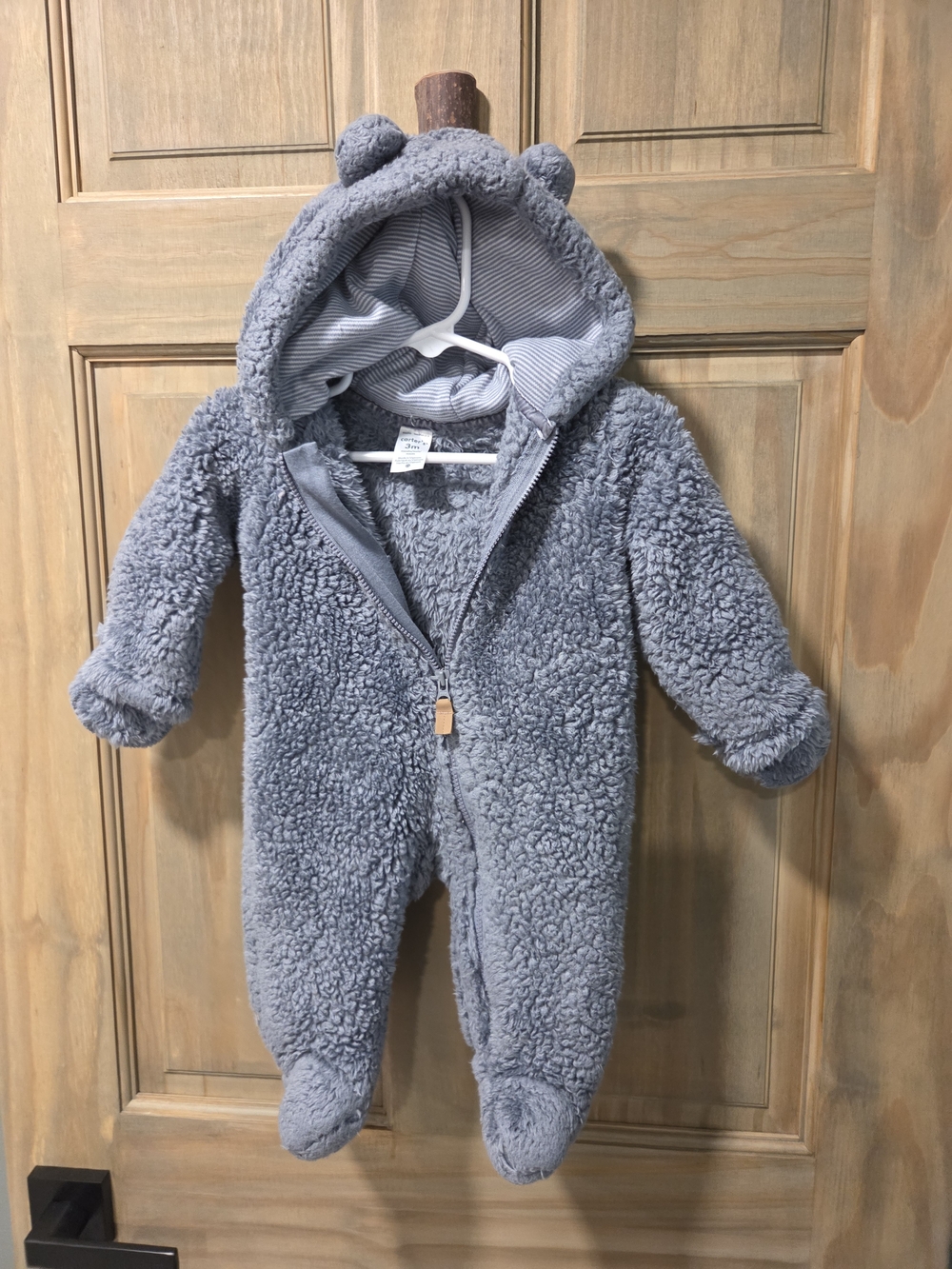 Carter's Blue-Gray Teddy Bear Hooded Footed One-Piece